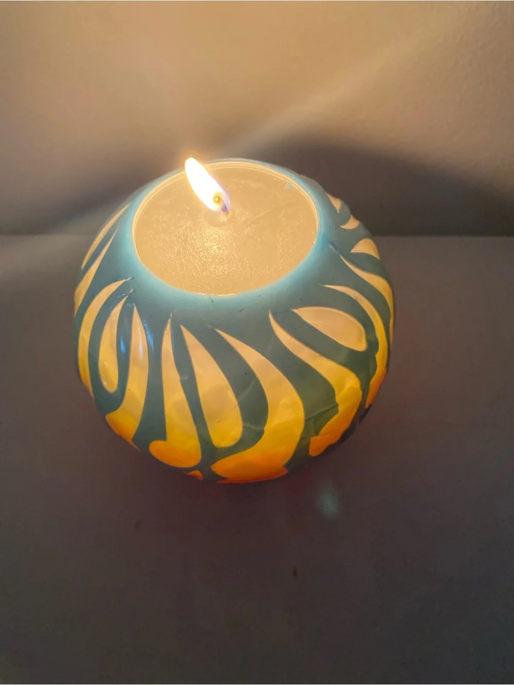 Original Sedona AZ Scene Decorative Round Carved Candle - Teal & Yellow & Orange
